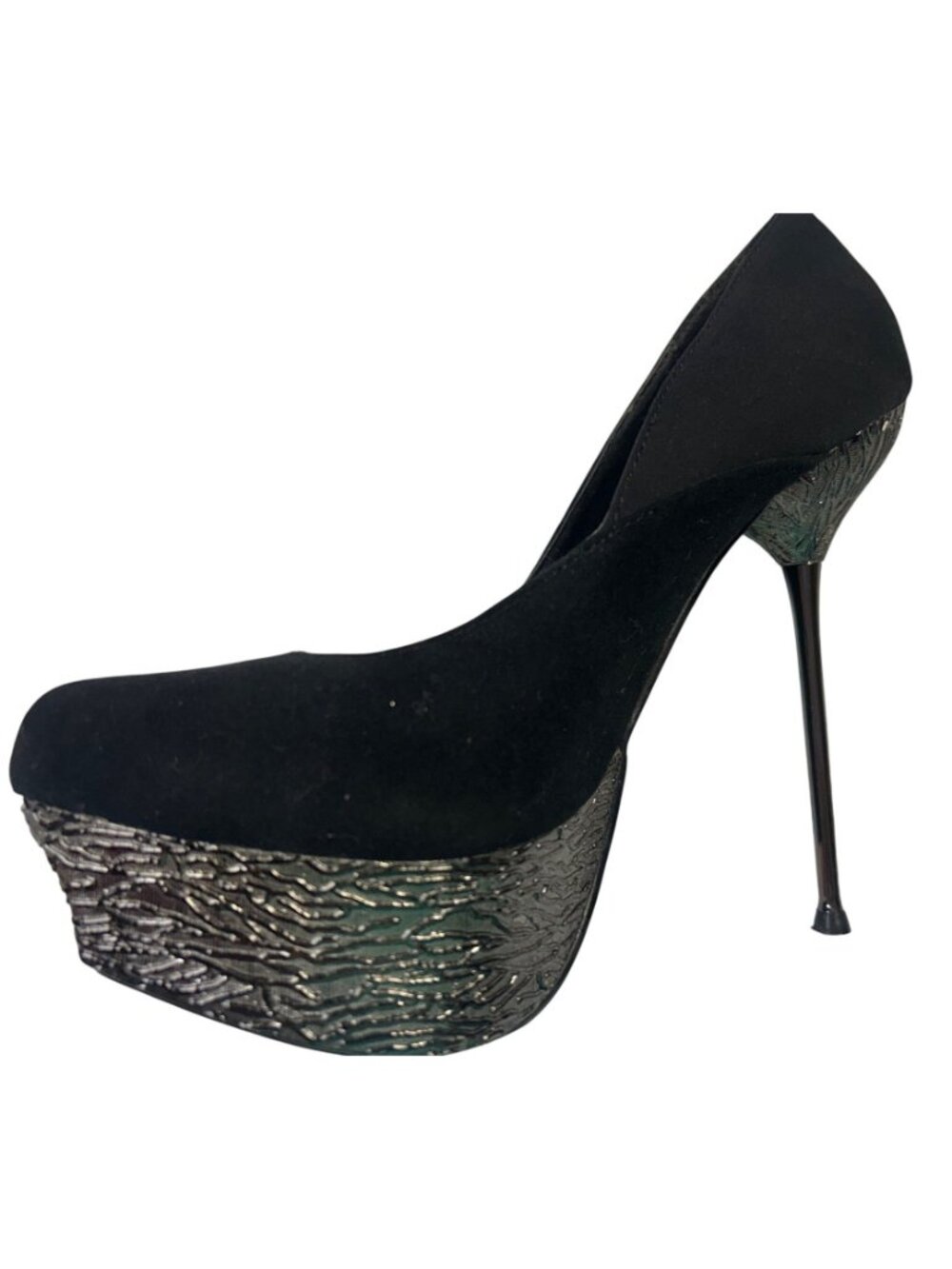 Two Lips Womens Size 6.5 Black Platform Stiletto Heels With Textured Metallic - Picture 16 of 16